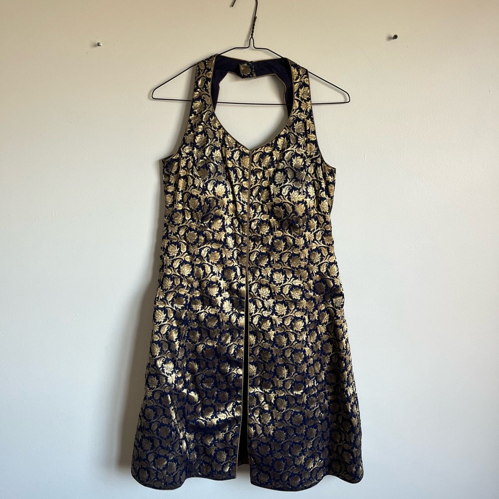 Gold & Navy Brocade Tunic Top. Indian Ethnic Kurta Top